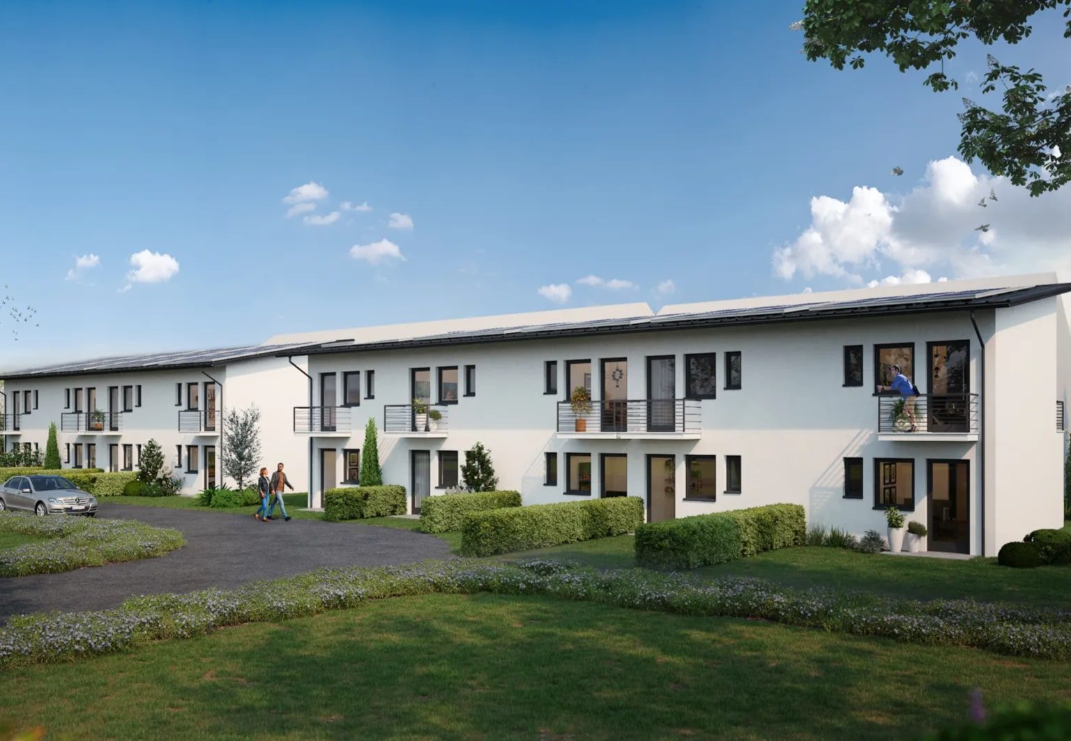 Visualisierung der neuen 1- bis 2-Zimmer-Appartements in der Neugartenstraße, Prien am Chiemsee.