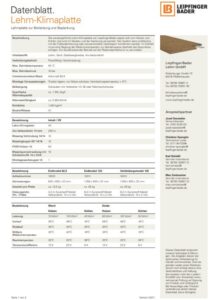 Technisches Datenblatt Lehm-Klimaplatte