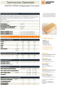 Datenblatt UNIPOR Coriso Anlegeziegel Innenwand