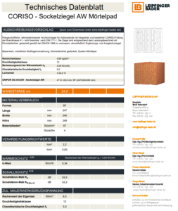 Datenblatt UNIPOR Coriso Sockelziegel Mörtelpad