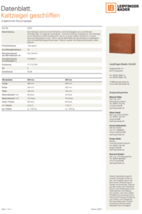 Datenblatt Kaltziegel geschliffen