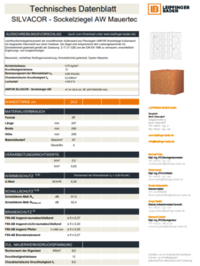 Datenblatt UNIPOR Silvacor Sockelziegel Außenwand Mauertec