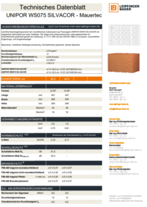 Datenblatt UNIPOR WS075 Silvacor Mauertec