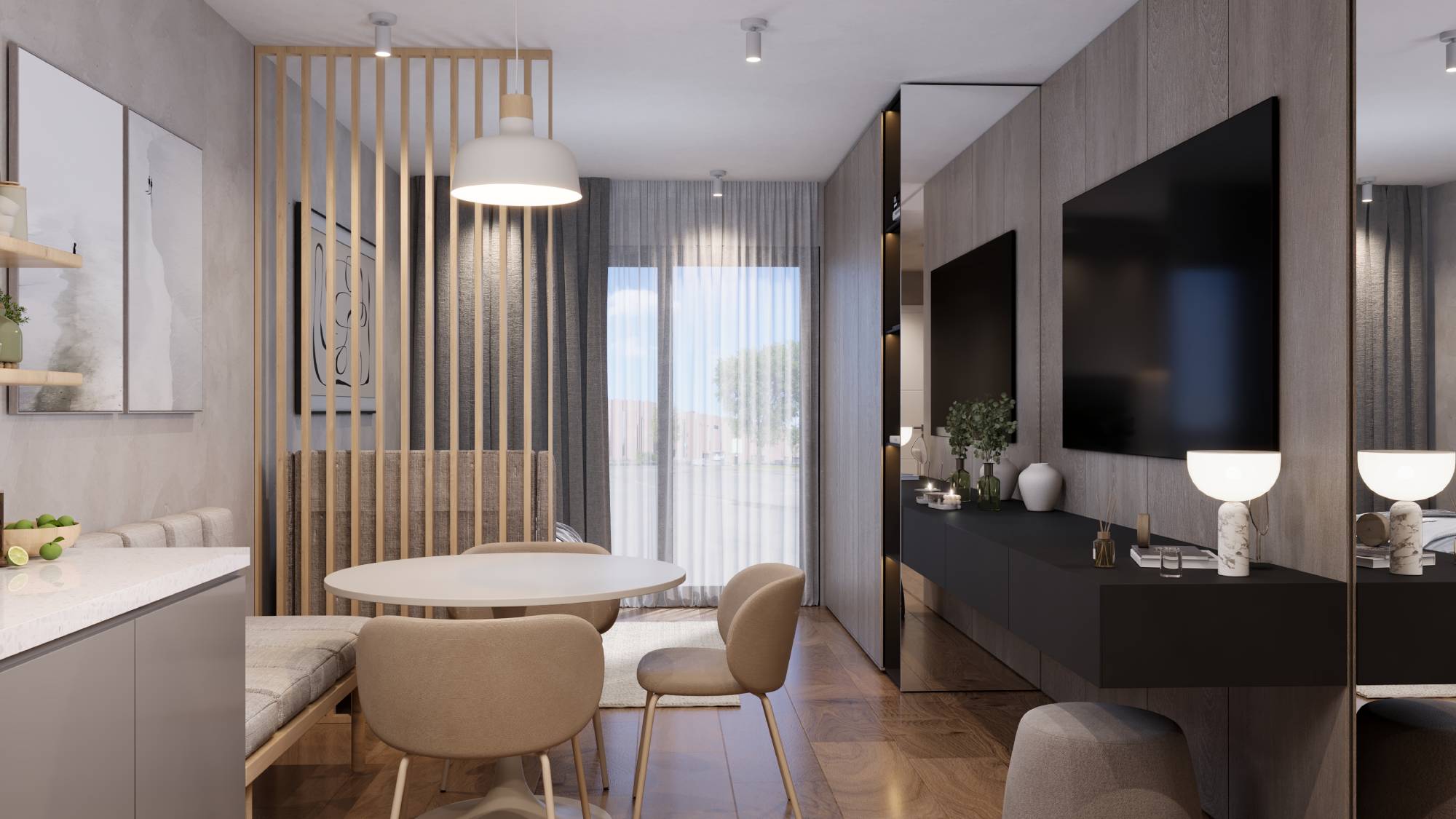 ZIEGELMODULE Leipfinger Bader Raumbeispiel 1-Zimmer-Apartment Möbelbeispiele