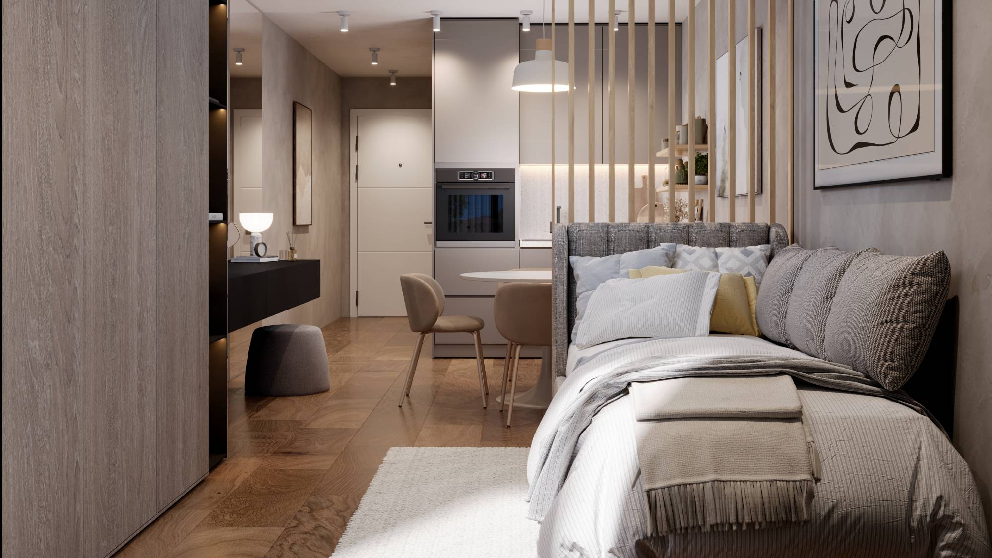 ZIEGELMODULE Leipfinger Bader Raumbeispiel 1-Zimmer-Apartment Möbelbeispiele