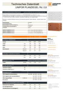 LB Technisches Datenblatt UNIPOR Planziegel Rd. 0,8 DK 12