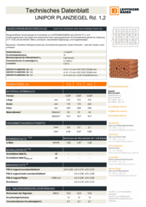 LB Technisches Datenblatt UNIPOR Planziegel Rd. 1,2 DK 12