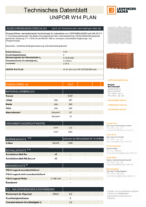 LB Technisches Datenblatt UNIPOR W14 Planziegel