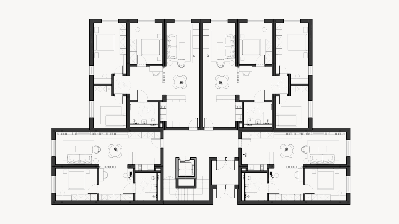 ZIEGELMODULE Gebäude Grundriss Wohnbau Mehrgeschoss Geschossbau Wohnanlage Entwurf
