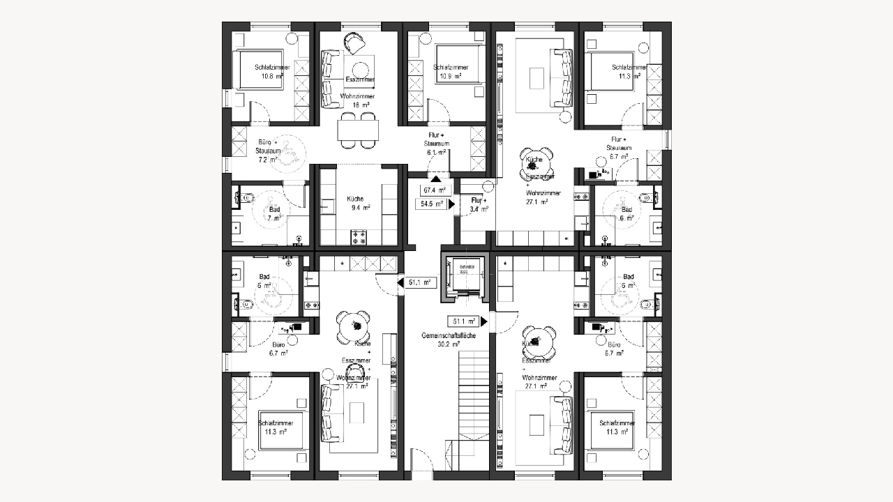 ZIEGELMODULE Gebäude Grundriss Wohnbau Mehrgeschoss Geschossbau Wohnanlage Entwurf