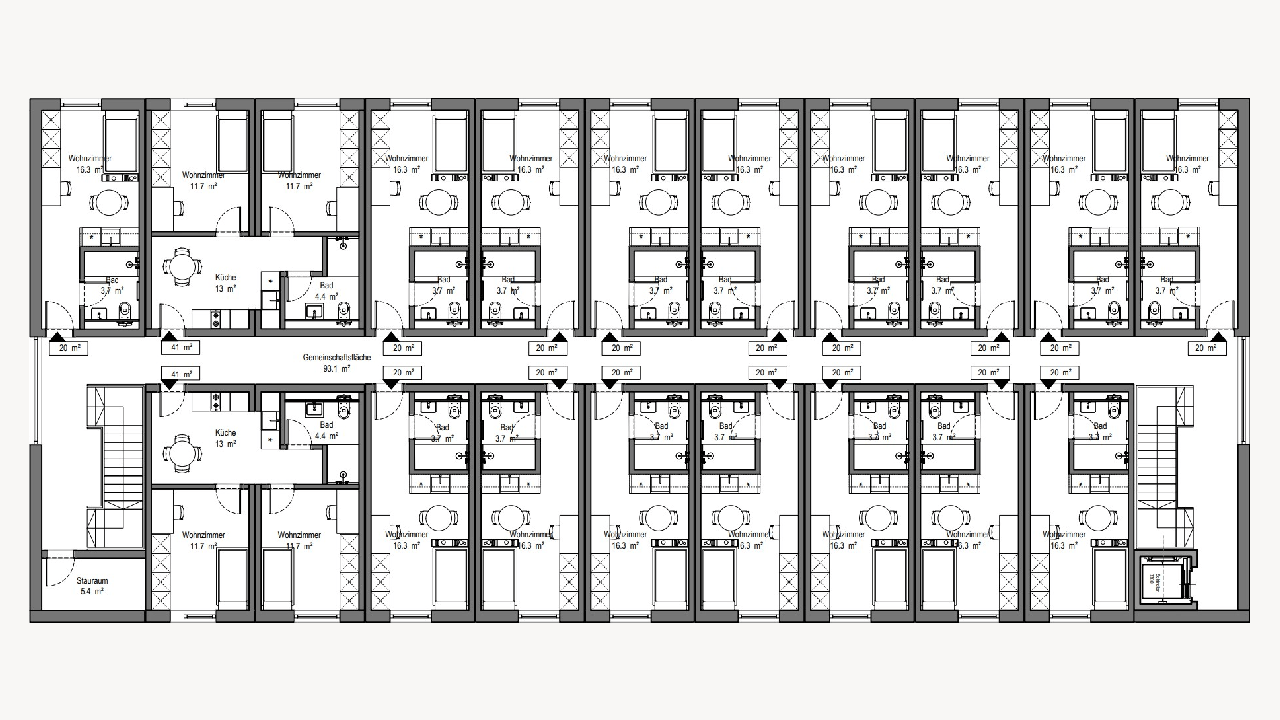 ZIEGELMODULE Gebäude Grundriss Wohnbau Mehrgeschoss Geschossbau Wohnanlage Entwurf
